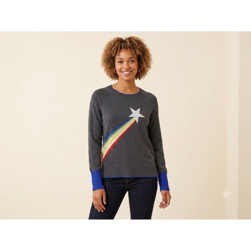 Boden Shooting Star Sweater Womens L Wool Cotton Rainbow Whimsical Quirky Euro